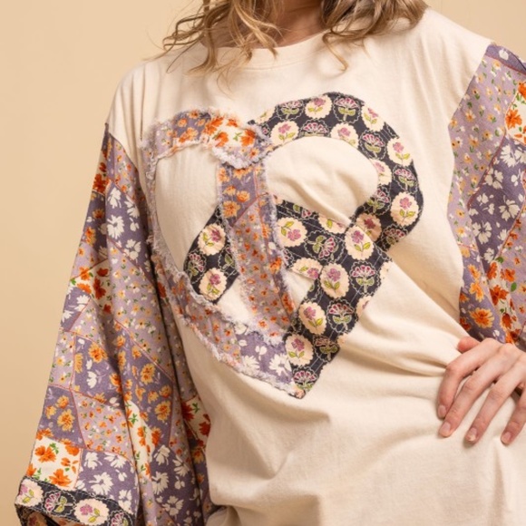 Bluevelvet Floral Print Heart Peace patchwork Kimono Poncho Top - Picture 2 of 9